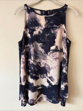 Willi Smith Navy Marble-Print Tank with Cream Trim